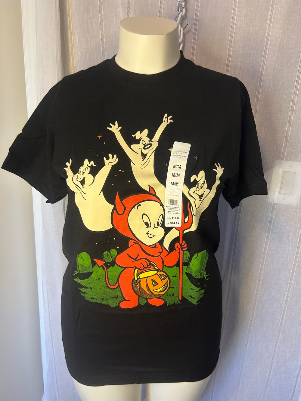 Screen Stars Black Tee with Red Devil and Cream Ghosts